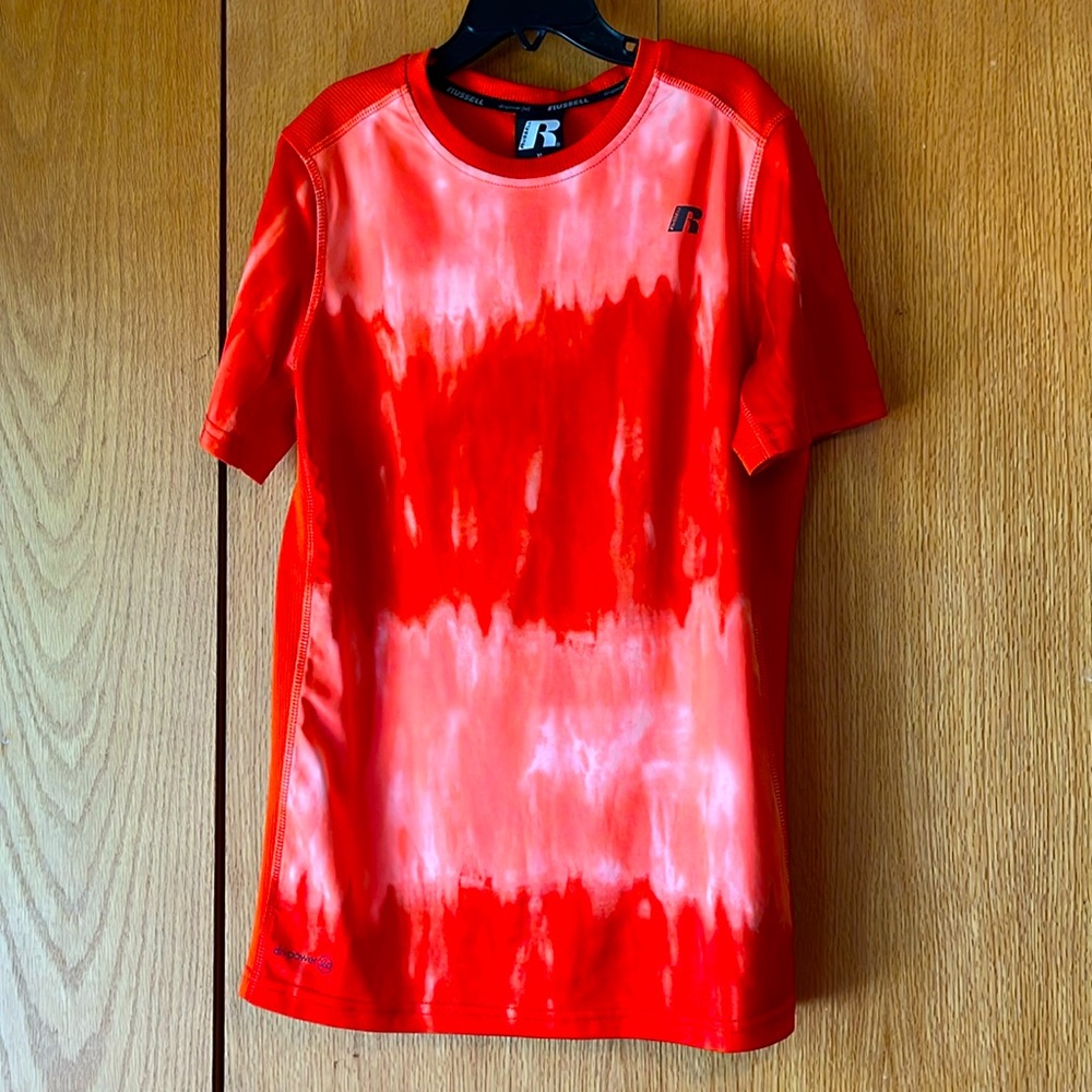 Russell Dri-Power 360 XL 14 16 boy’s Short Sleeve Shirt Athletic Orange Tie-Dye